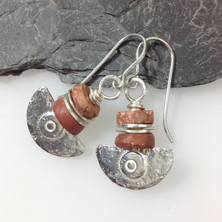 Silver and bauxite Ulu blade earrings