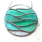 Making Waves Teal Stained Glass Suncatcher Handmade Ring Sea