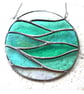 Making Waves Teal Stained Glass Suncatcher Handmade Ring Sea
