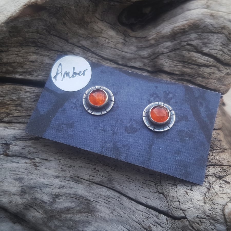 Amber tribal studs earrings