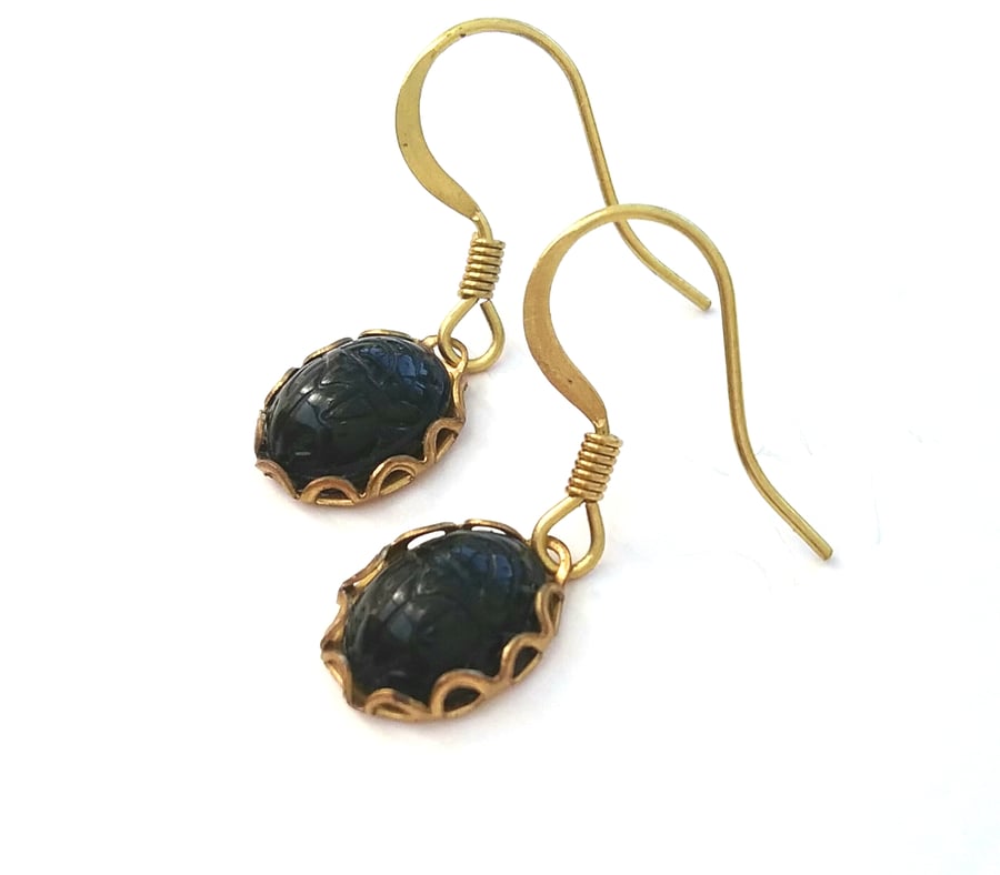 Black Beetle Cameo Earrings....