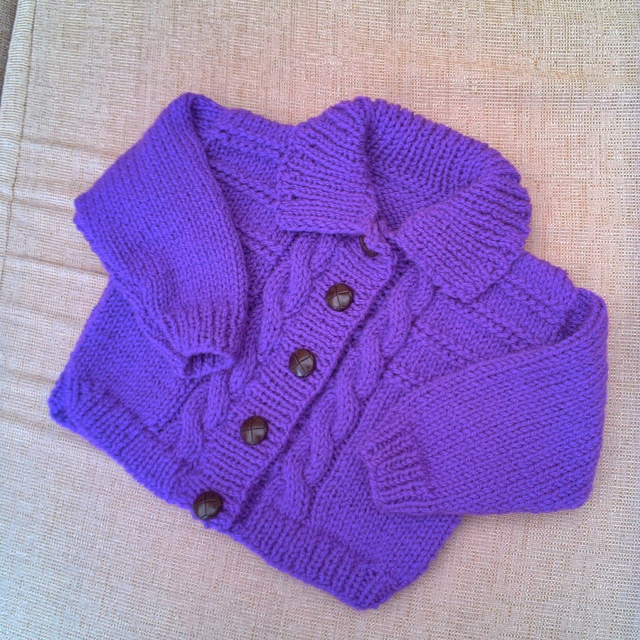 Hand Knitted Children's Cabled Cardigan with Collar, Gift Ideas For Children 