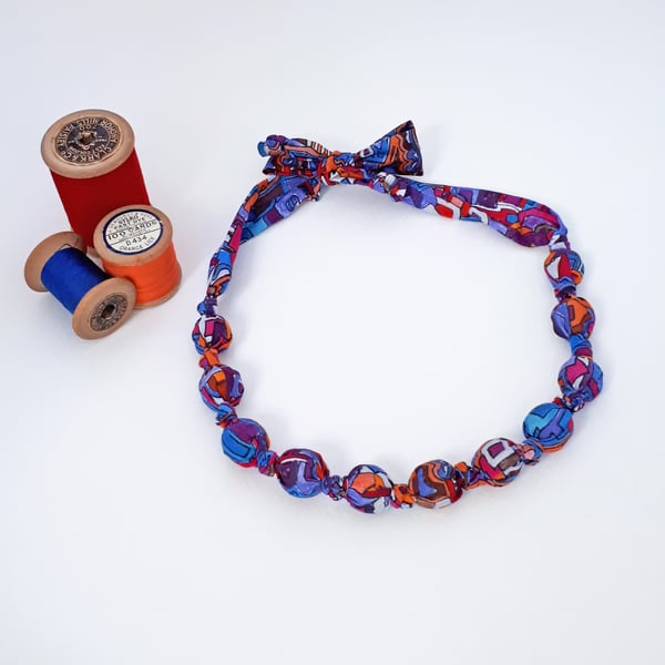 Blue Orange Pink Red Purple Liberty Print Fabric Necklace - Duncan Grant 