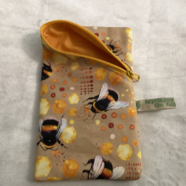 Bee pouch, case for glasses, cotton drill pouch, 