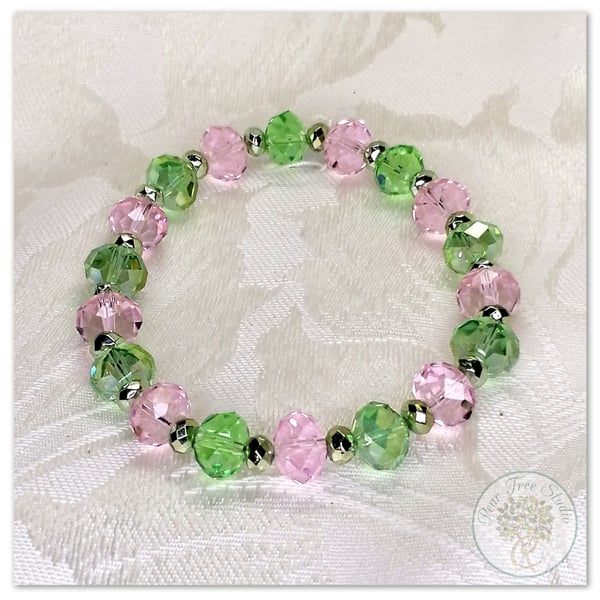 Bracelet with pink and green crystal beads