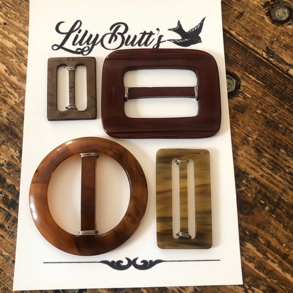 4 Vintage Buckles - Browns