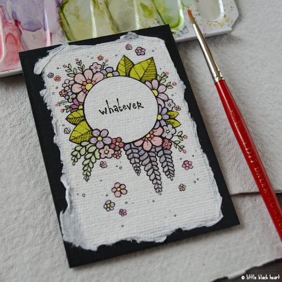 floral wreath whatever - original aceo