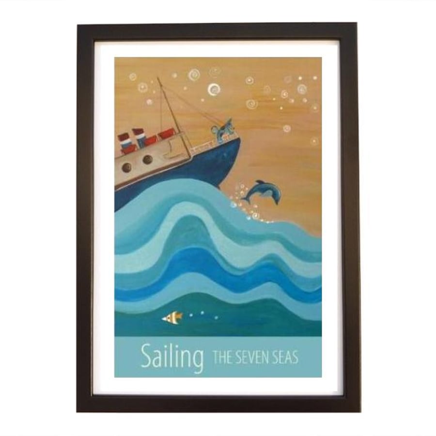 "Sailing" print black frame