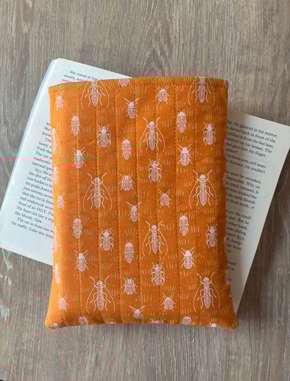 Beetle Print Quilted Fabric Book Sleeve - Paperback Size