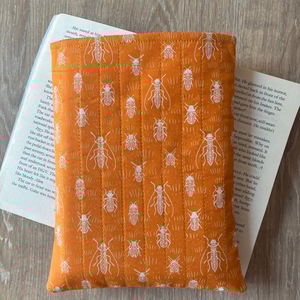 Beetle Print Quilted Fabric Book Sleeve - Paperback Size
