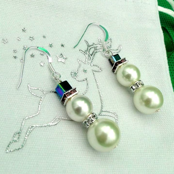 Sparkly Christmas Pearl Snowmen Earrings -  gift