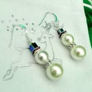 Sparkly Christmas Pearl Snowmen Earrings -  gift