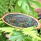 Pyrography Green Dragon hanging plaque. Dark lake guardian.