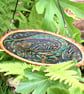 Pyrography Green Dragon hanging plaque. Dark lake guardian.