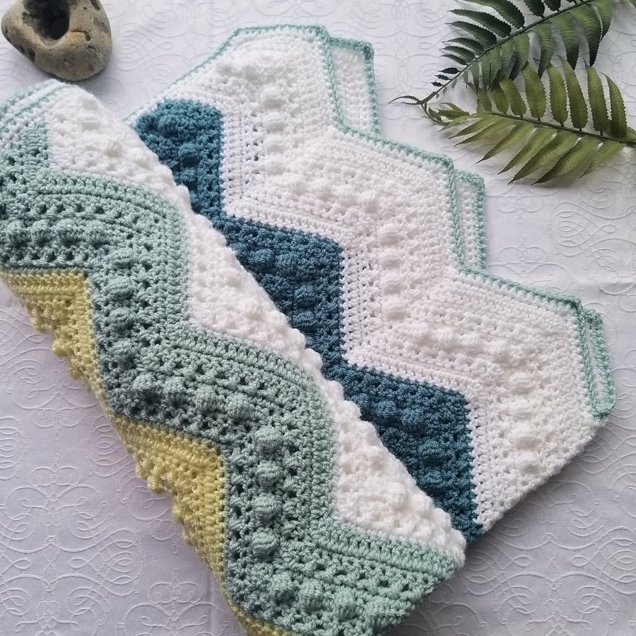  Crochet Baby Blanket Sea Green, Duck Egg & Silver 