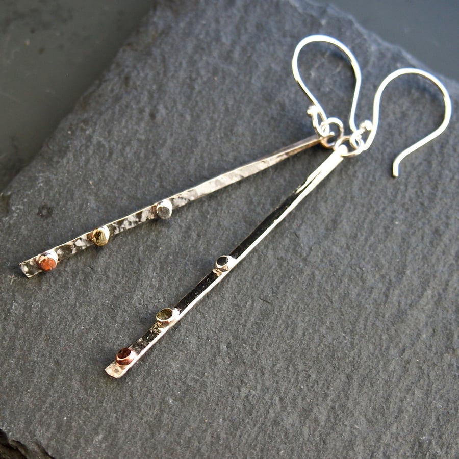 Sterling Silver Forged Earrings with Discs