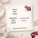 Floral Frame Essential Save the Date Card. Personalised Wedding Save the Date