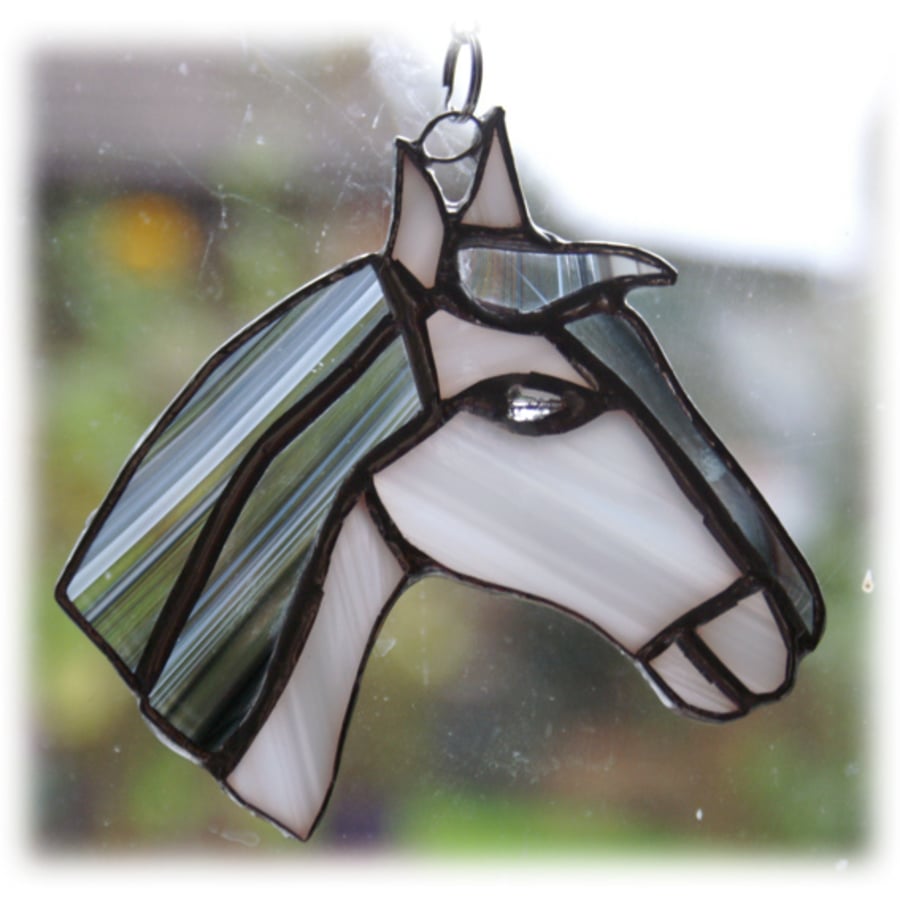 SOLD Horse Suncatcher Stained Glass Horsehead Grey