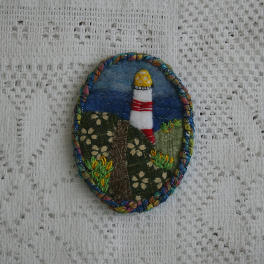 Star Point Light House - embroidered brooch