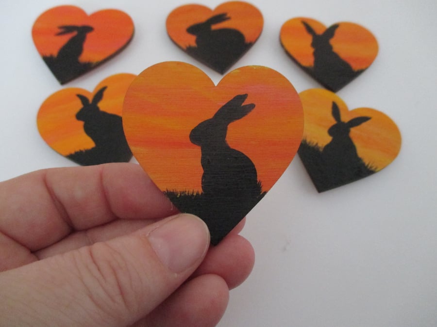 Bunny Rabbit Magnet Hand Painted Wooden Heart Animal Painting Silhouette