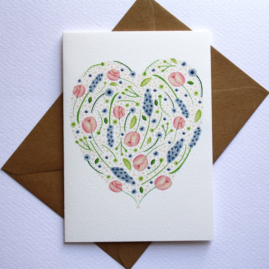 Watercolour floral heart card