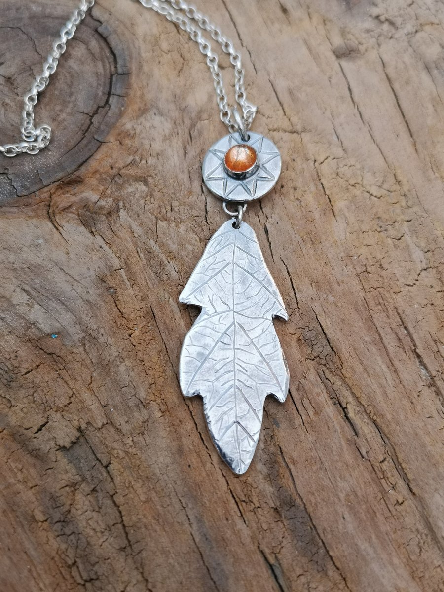 Oak Leaf Pendant with Sunstone