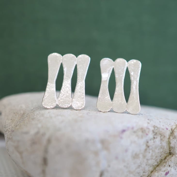 Forged Silver Stud Earrings, Handmade Argentium Silver Studs, Unique Design