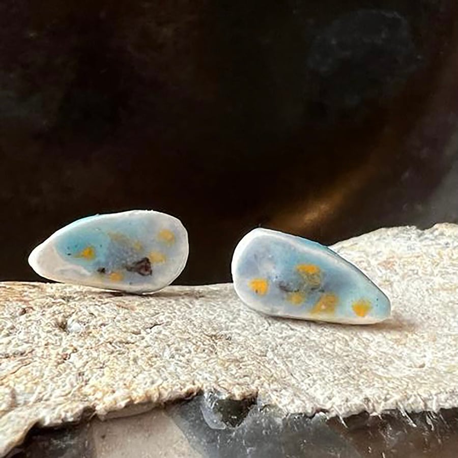 Hand glazed sterling silver and ceramic stud earrings -Perfectly Imperfect