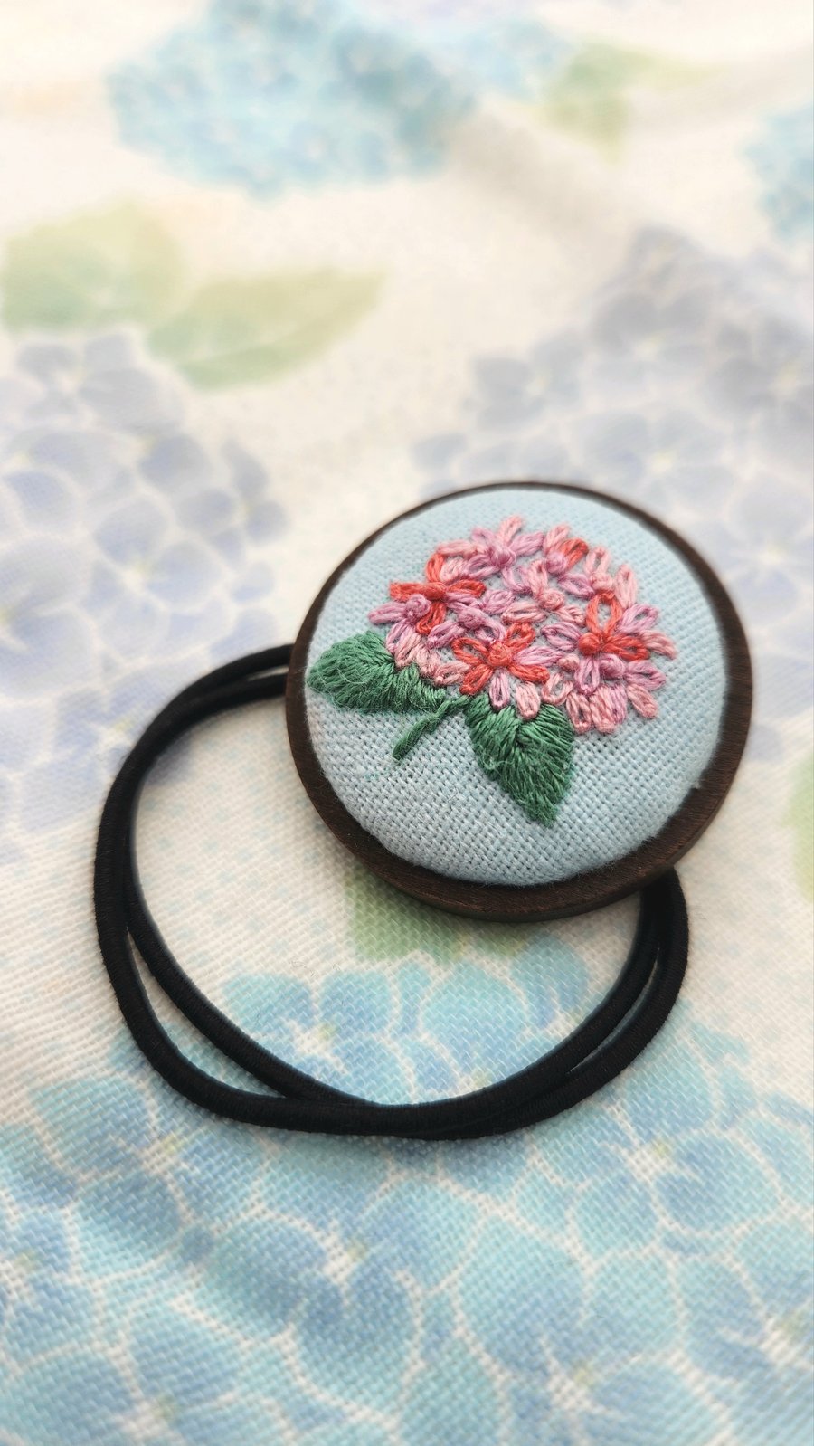 Embroidery Hydrangea Pattern Hair Tie, Embroidery Hair Rubber Band