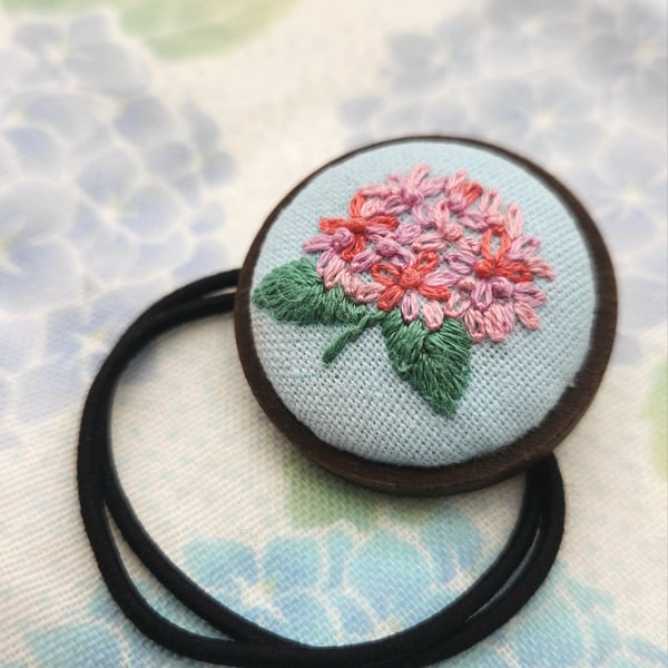 Embroidery Hydrangea Pattern Hair Tie, Embroidery Hair Rubber Band