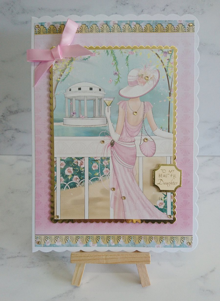 To My Beautiful Daughter Art Deco Glamorous Pink Lady 3D Luxury Handmade Card