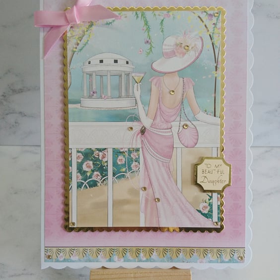 To My Beautiful Daughter Art Deco Glamorous Pink Lady 3D Luxury Handmade Card