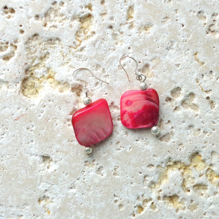 Dark pink real shell earrings
