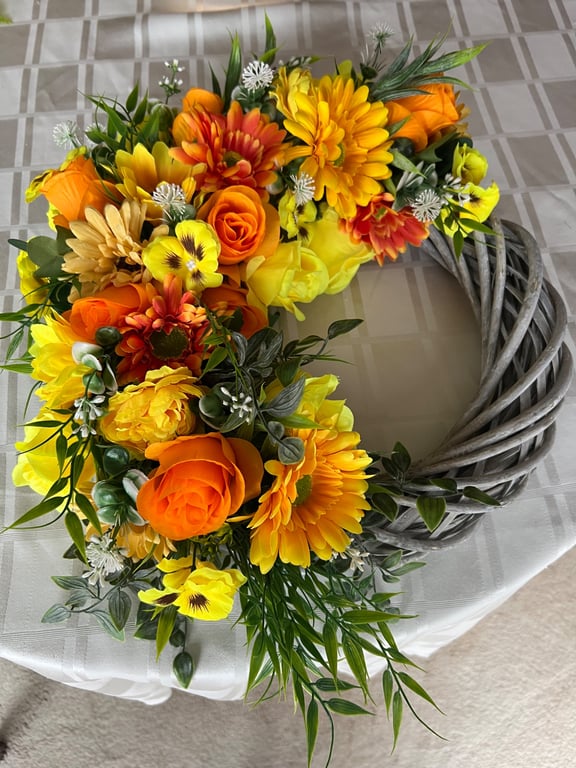 Beautiful orange and yellow wicker door wreath