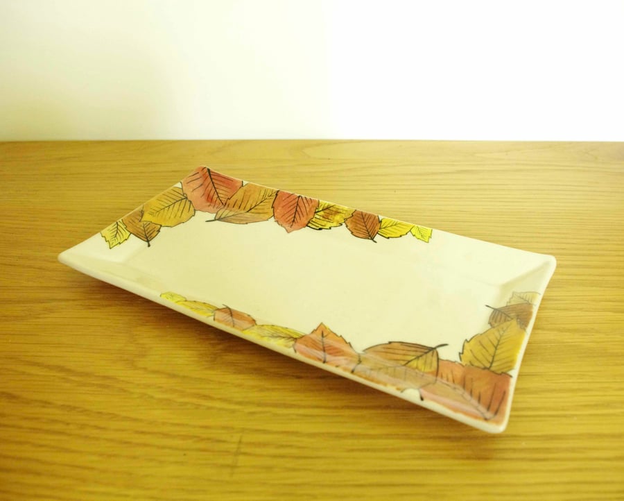 Small Rectangle Serving Dish - Autumn Colours Beech Leaves