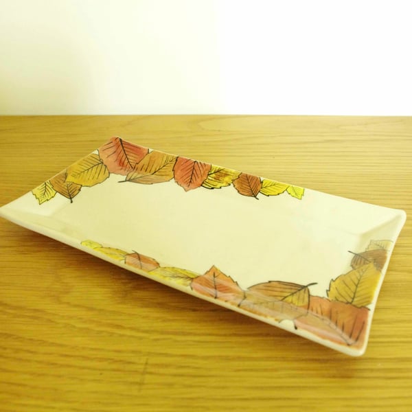 Small Rectangle Serving Dish - Autumn Beech Leaves