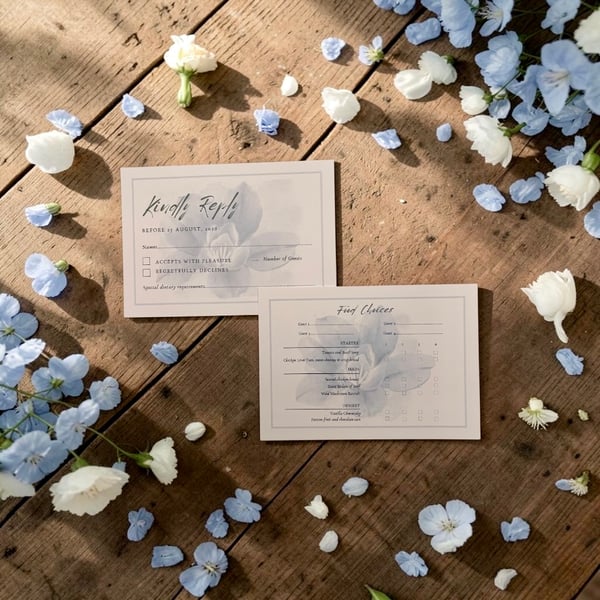 Blue Watercolour Flower Wedding RSVP