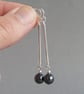 Long Dark Grey Drop Earrings - Black Pearl & Sterling Silver Bar Dangle Earrings - Image 1