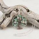 Green Aventurine And Strawberry Quartz Tree Of Life Necklace