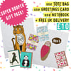 SUPER DOOPER GIFT PACK! Includes: 1 Tote Bag, 1 Notebook, 1 Greetings Card