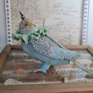 The fairy bird prince handmade soft sculpture textile art budgie