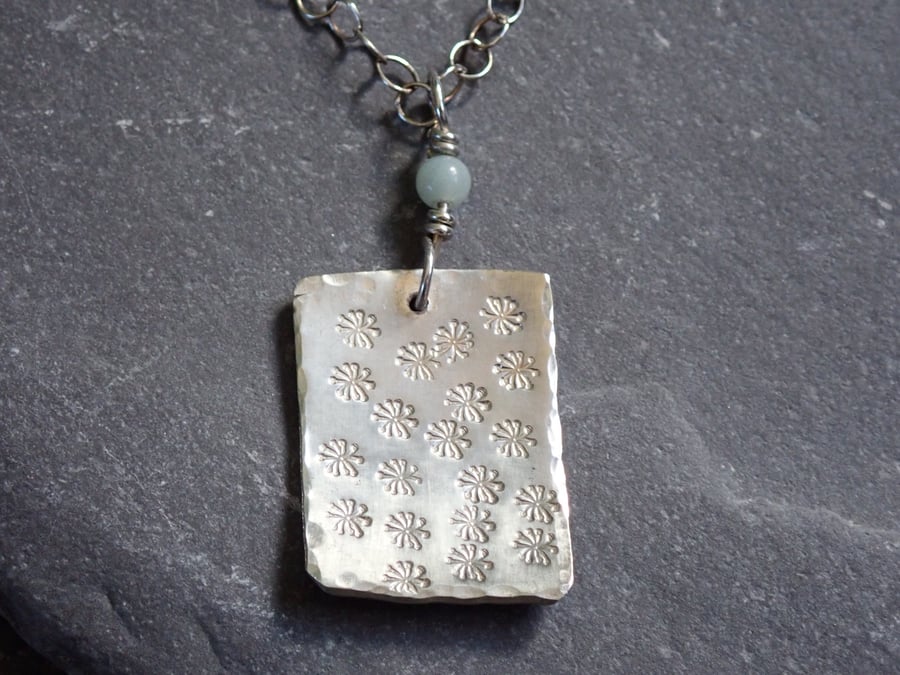 Dandelion Necklace, Sterling Silver, Hand Stamped