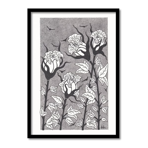 Long Stem Roses A4 Original Art Pen And Ink Drawing