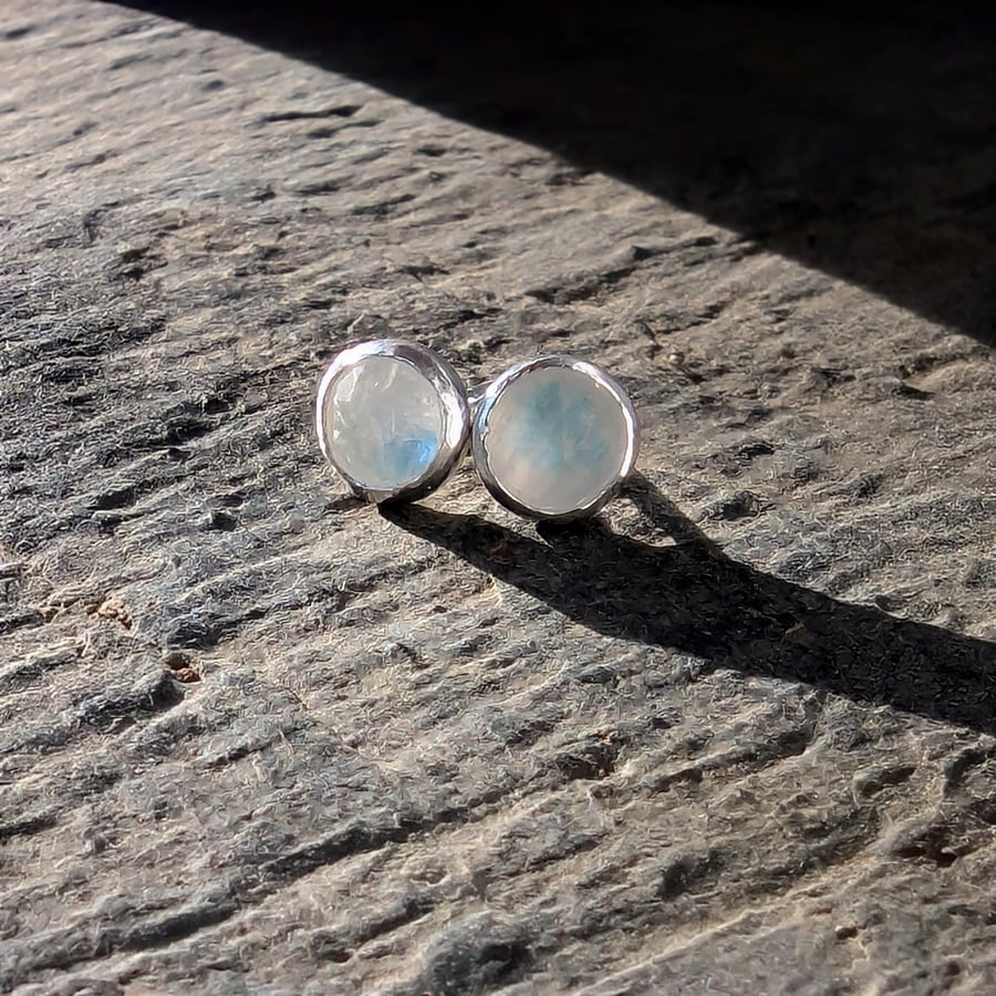 Sterling Silver Moonstone stud earrings, Handmade GEMSTONE Design