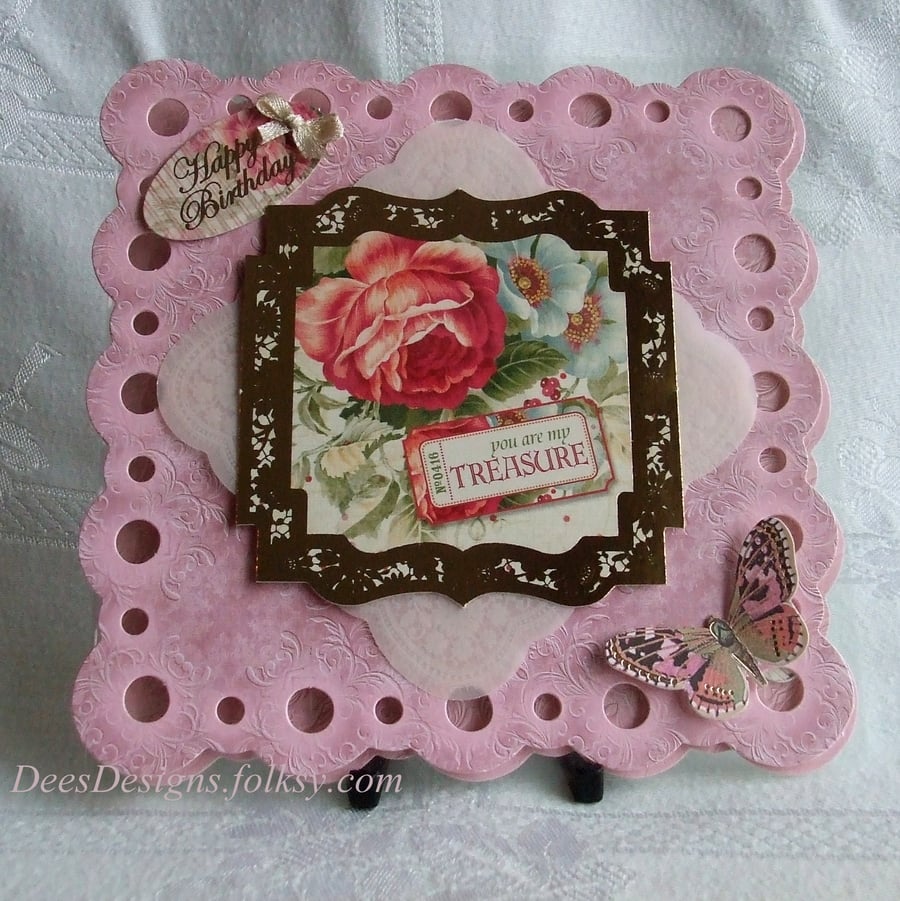 Handmade Birthday Card, Rose & Butterfly Acetate 