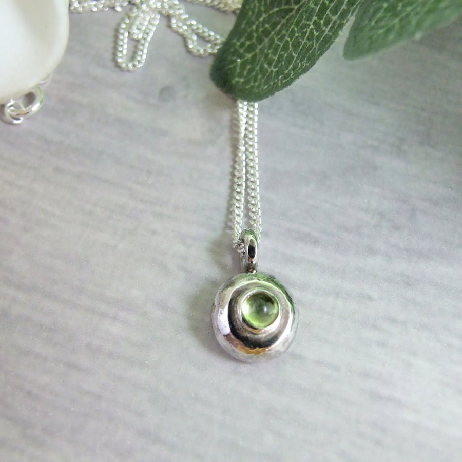 Dainty Peridot Necklace. Sterling and Recyced Silver 