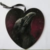 Celestial raven oil painting on hanging heart panel