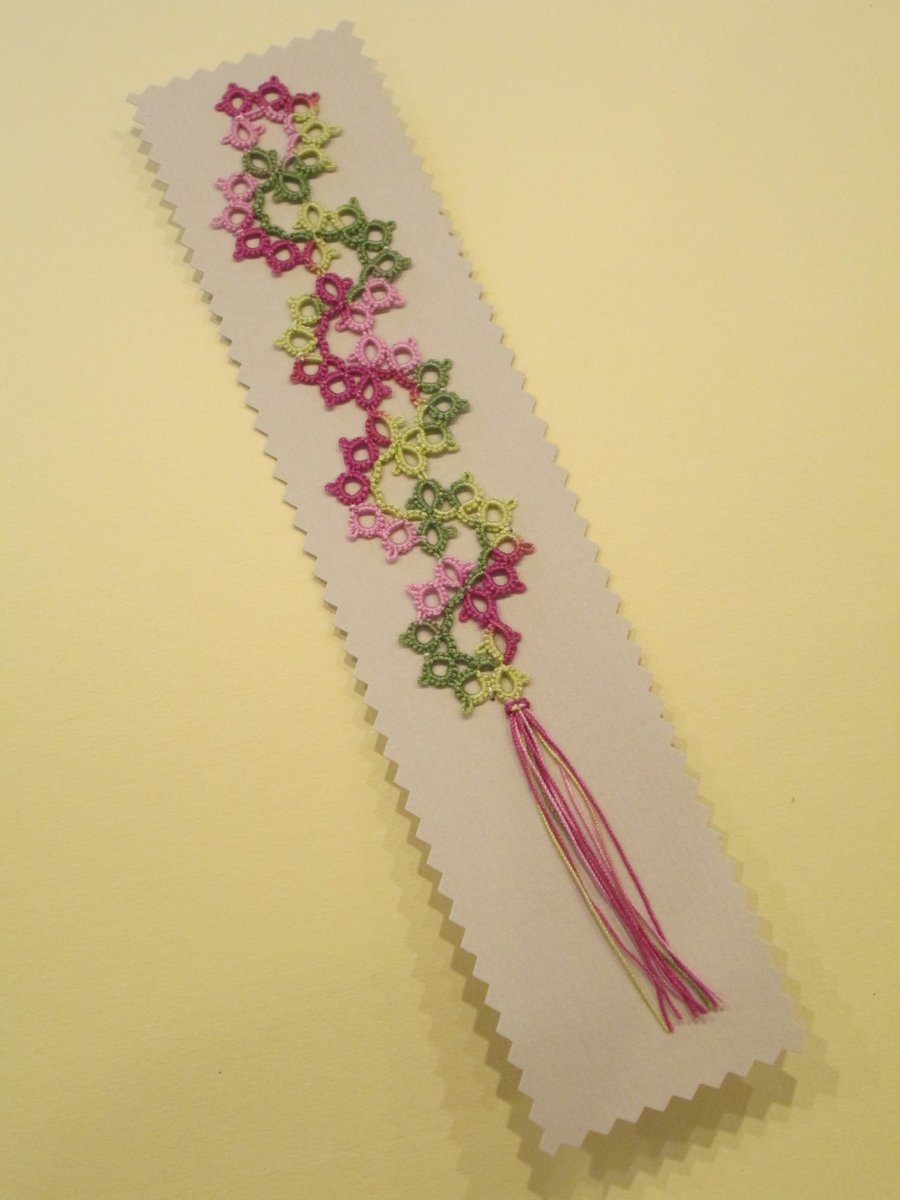 Green and Pink Tatted Bookmark