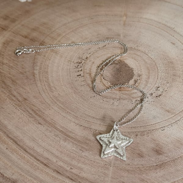 Fine Silver Stacked Star Pendant