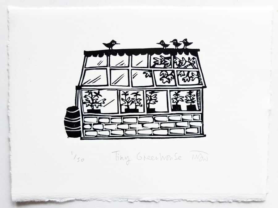 Tiny Greenhouse - lino cut print